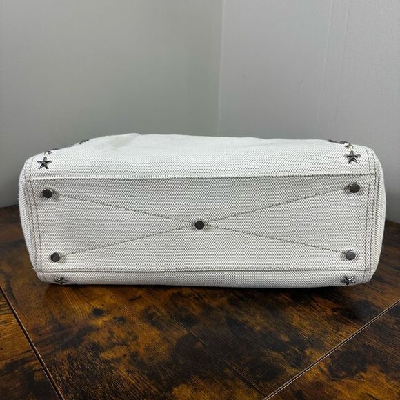 Jimmy Choo Pegasi Large Canvas Tote Bag Off White Neutral Star Studded - Picture 13 of 16